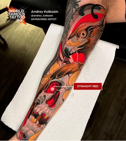 STRAIGHT REDStraight Red Tinta para Tatuar — World Famous | 1 oz | México Rojo vibrante y auténtico inspirado en señales de alto y camiones de bomberos. Alta pigmentación, opacidad media y excelente flujo — uno de los rojos más populares de World Famous.