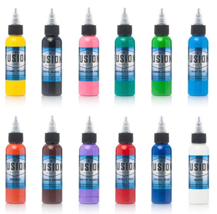 FUSION SAMPLE PACK SET 12 COLORES (1oz) – TINTAS | Reyes Tattoo Supply