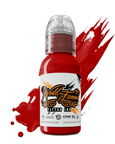 STRAIGHT REDStraight Red Tinta para Tatuar — World Famous | 1 oz | México Rojo vibrante y auténtico inspirado en señales de alto y camiones de bomberos. Alta pigmentación, opacidad media y excelente flujo — uno de los rojos más populares de World Famous.